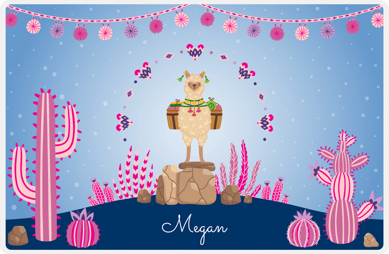 Personalized Cactus / Succulent Placemat VI - Alpaca Hill - Blue Background -  View