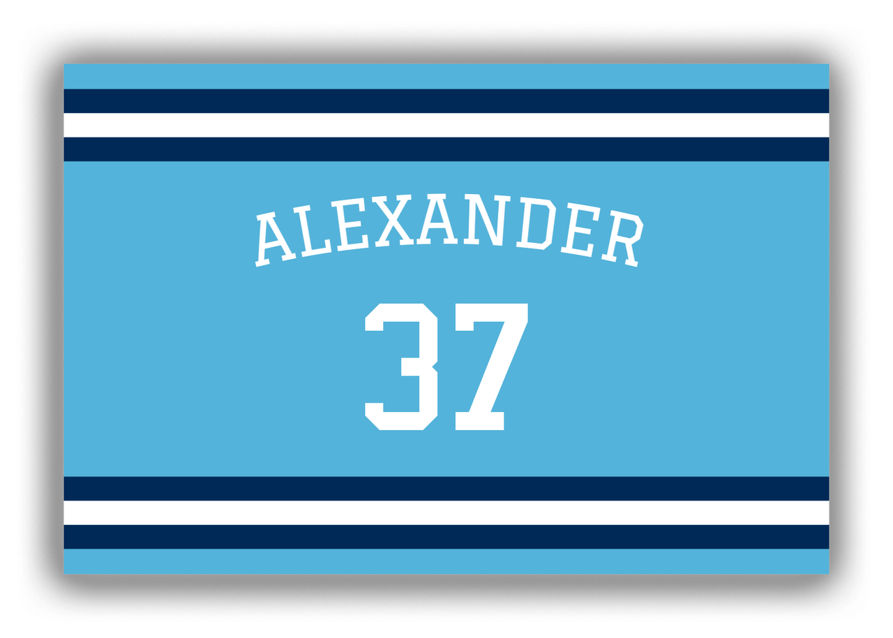 Personalized Canvas Wrap & Photo Print - Jersey Number with Arched Name - Blue and Navy - Single Stripe - Front View