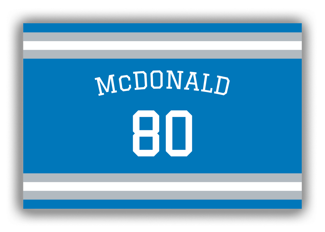 Personalized Canvas Wrap & Photo Print - Jersey Number with Arched Name - Blue and Grey - Single Stripe - Front View