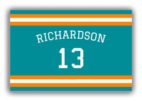 Thumbnail for Personalized Canvas Wrap & Photo Print - Jersey Number with Arched Name - Teal and Orange - Single Stripe - Front View