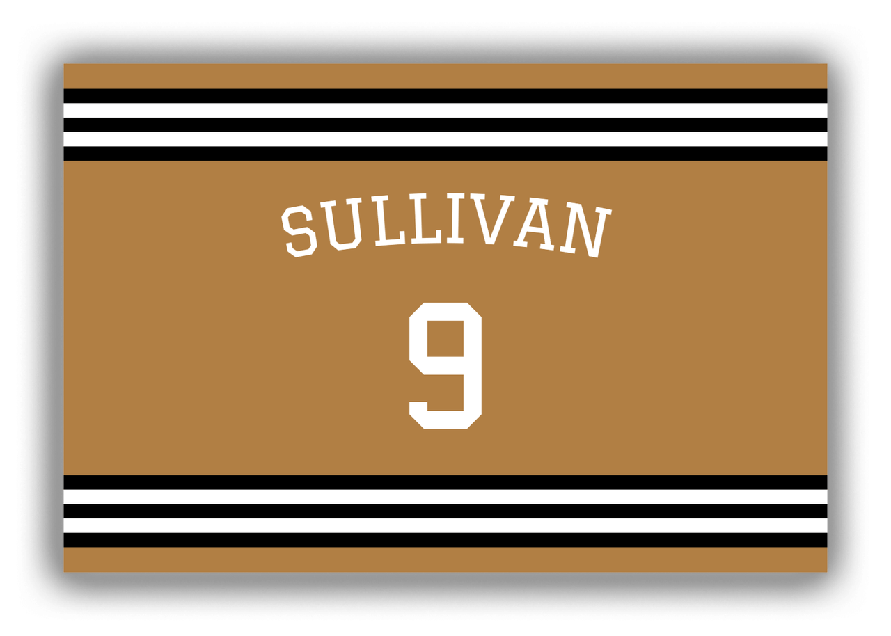 Personalized Canvas Wrap & Photo Print - Jersey Number with Arched Name - Gold and Black - Double Stripe - Front View