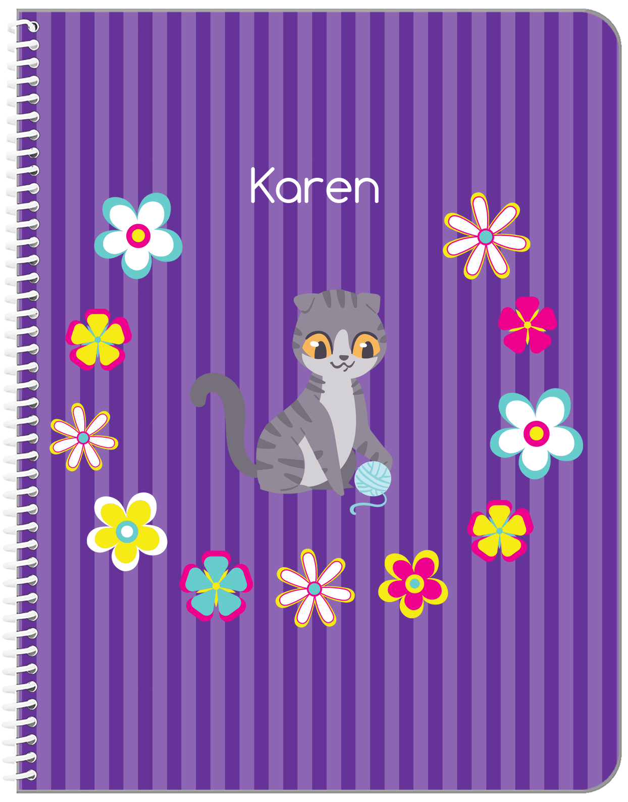 Personalized Cats Notebook XII - Purple Background - Cat IV - Front View