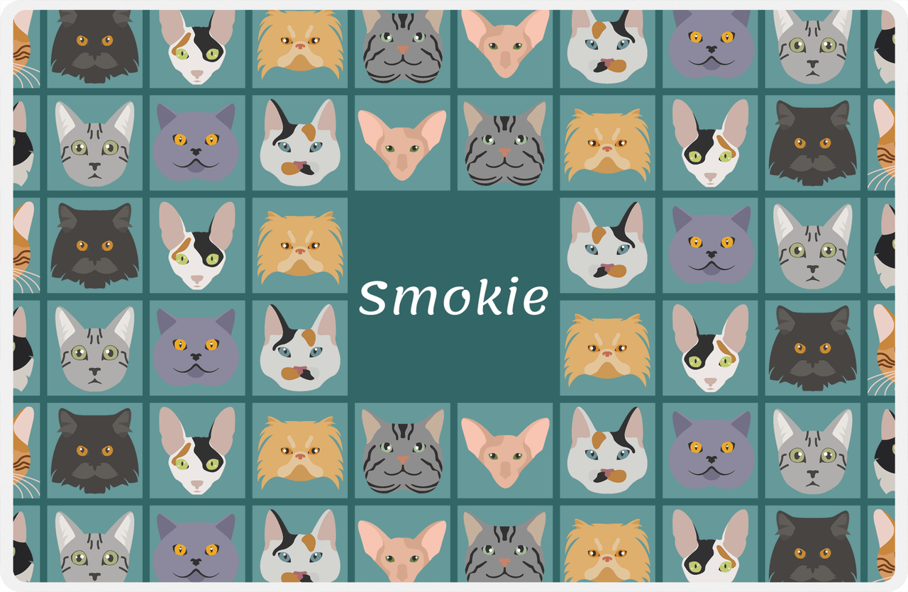 Personalized Cats Placemat V - Cat Squares - Dark Teal Background -  View