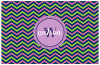 Thumbnail for Personalized Chevron II Placemat - Name Over Initial - Lime, Navy, Orchid - Circle Frame -  View