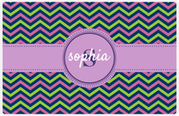 Thumbnail for Personalized Chevron II Placemat - Name Over Initial - Lime, Navy, Orchid - Circle Ribbon Frame -  View