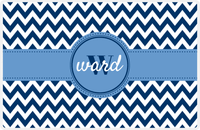 Thumbnail for Personalized Chevron III Placemat - Name Over Initial - Blue and White - Circle Ribbon Nameplate -  View