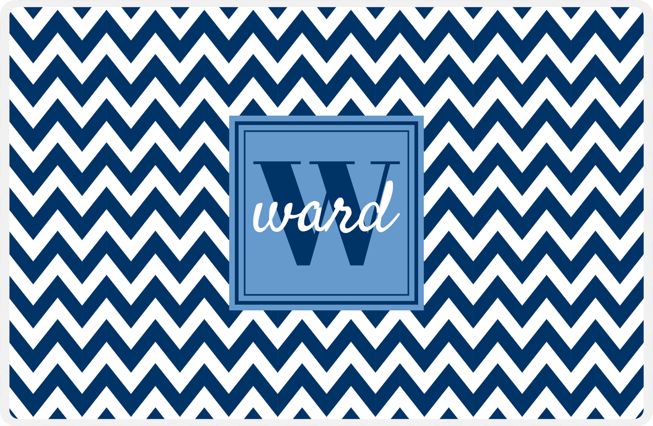 Personalized Chevron III Placemat - Name Over Initial - Blue and White - Square Nameplate -  View