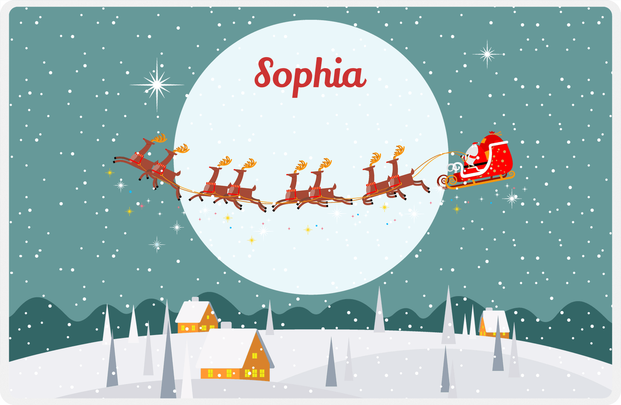 Personalized Christmas Placemat I - Santa Moon - Teal Background -  View