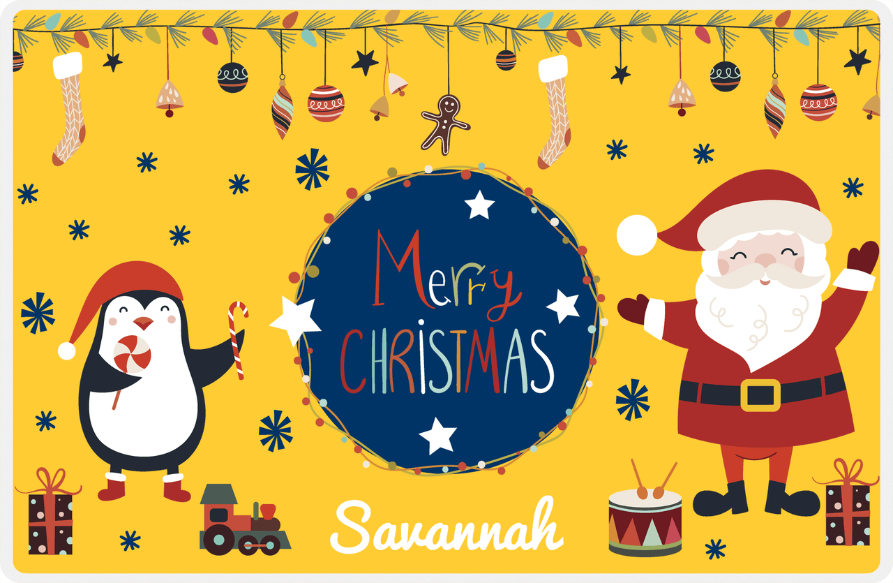 Personalized Christmas Placemat VIII - Decorative Garland - Yellow Background -  View