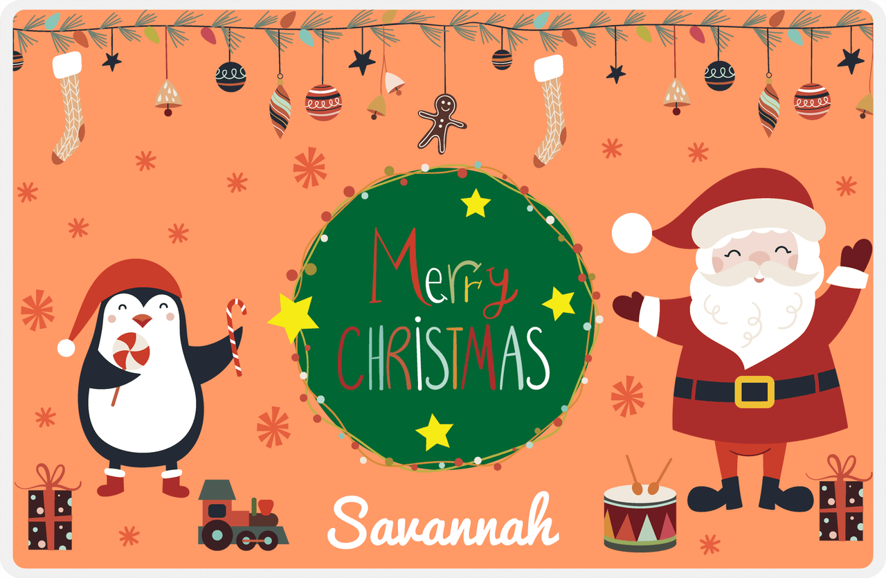 Personalized Christmas Placemat VIII - Decorative Garland - Orange Background -  View