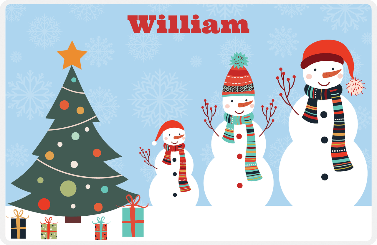 Personalized Christmas Placemat IX - Snow Family - Blue Background -  View