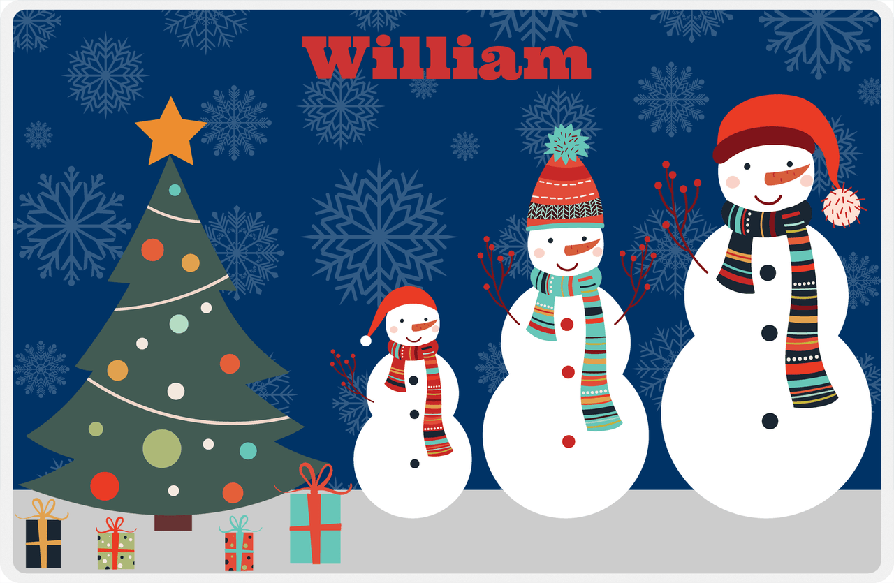 Personalized Christmas Placemat IX - Snow Family - Navy Background -  View