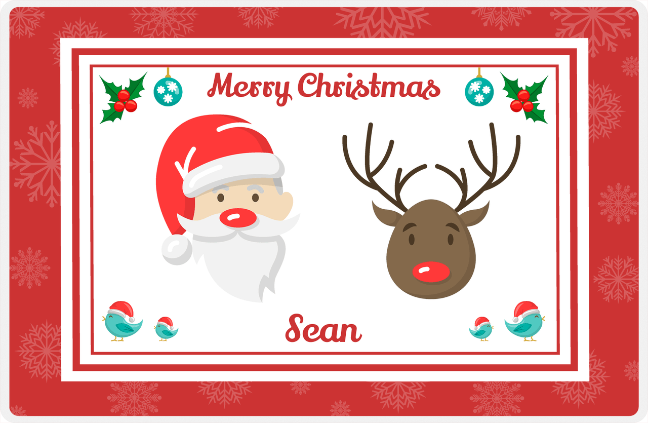 Personalized Christmas Placemat XII - Snowflake Border - Red Background -  View