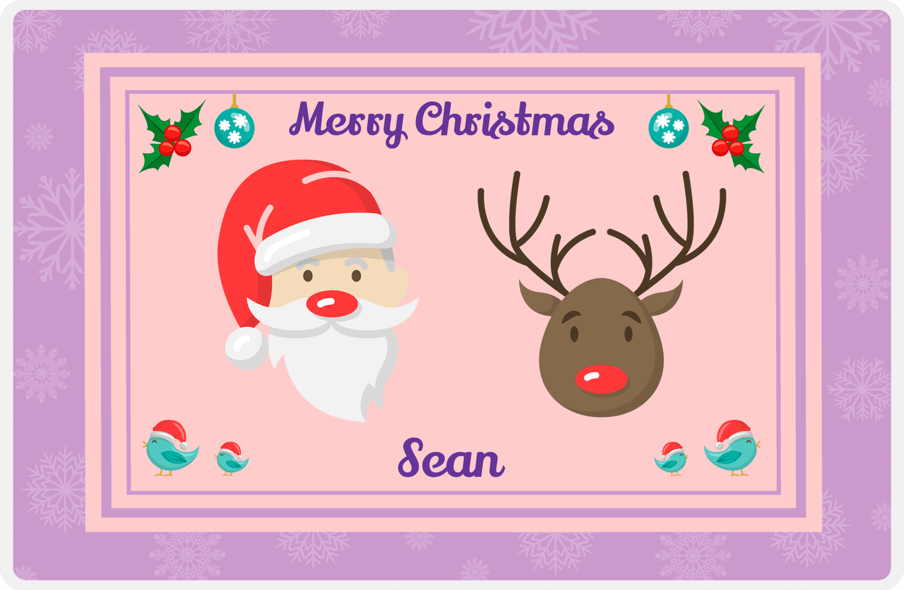 Personalized Christmas Placemat XII - Snowflake Border - Lilac Background -  View