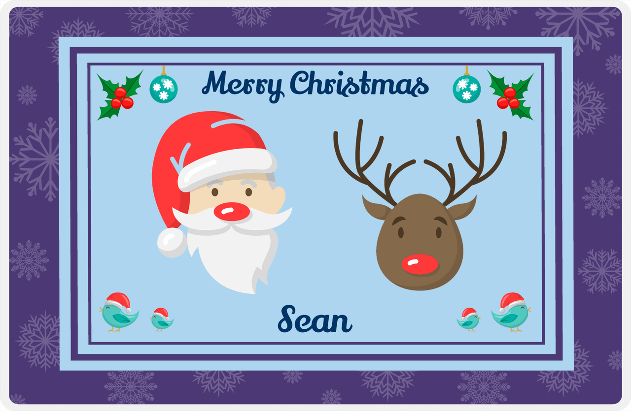 Personalized Christmas Placemat XII - Snowflake Border - Indigo Background -  View