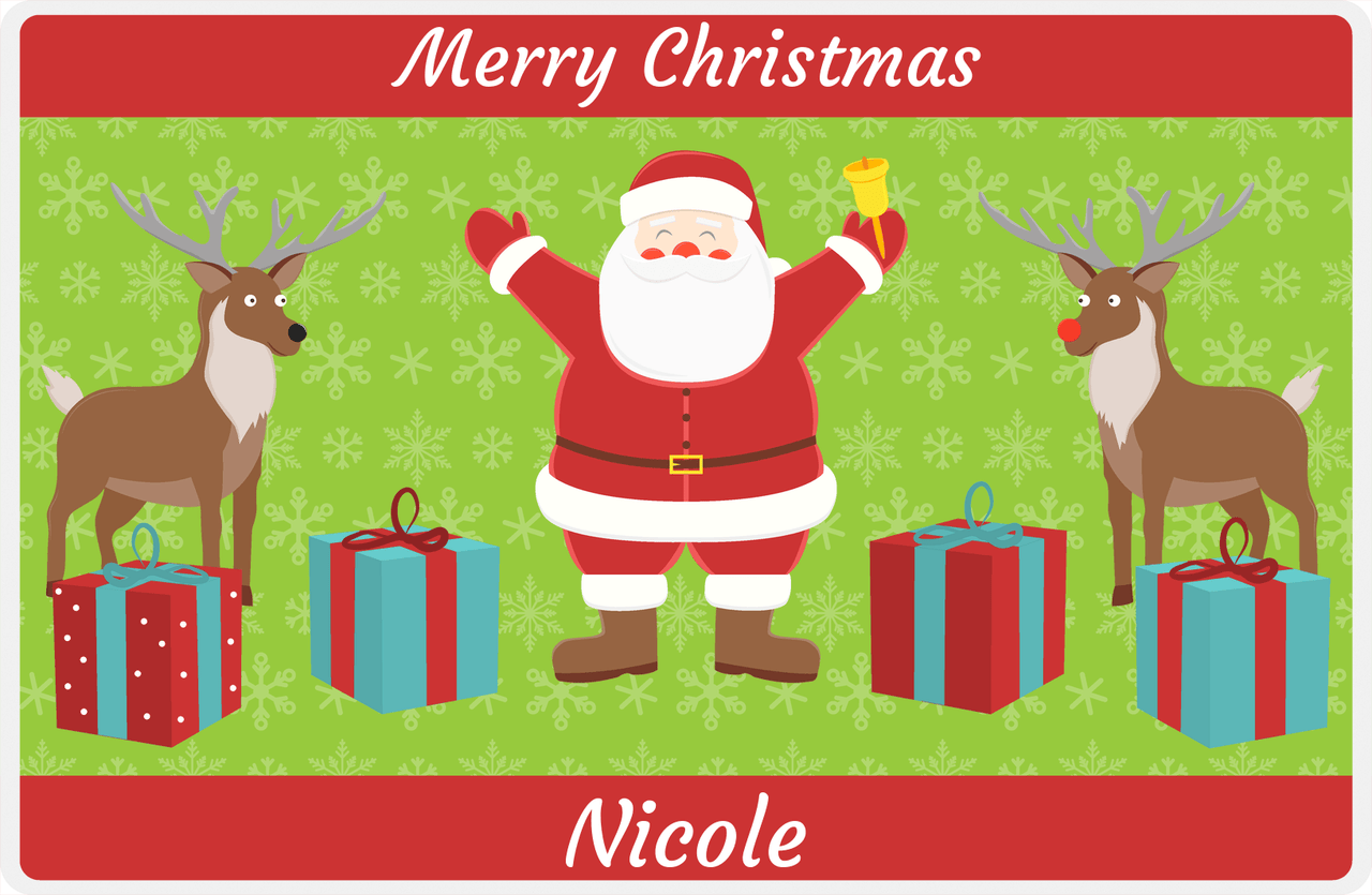Personalized Christmas Placemat XIII - Santa's Reindeer - Green Background -  View