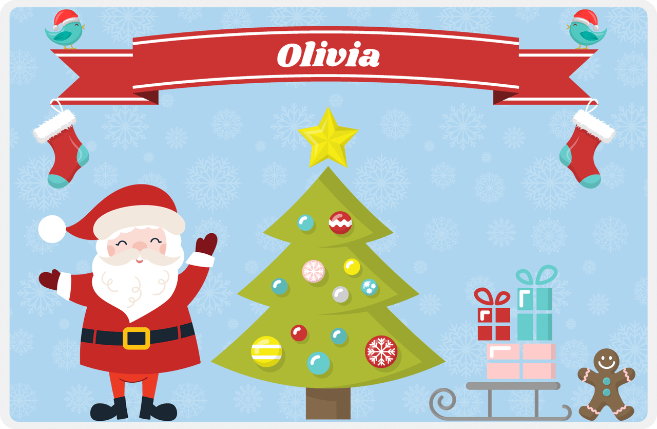 Personalized Christmas Placemat XIV - Name Ribbon - Blue Background -  View