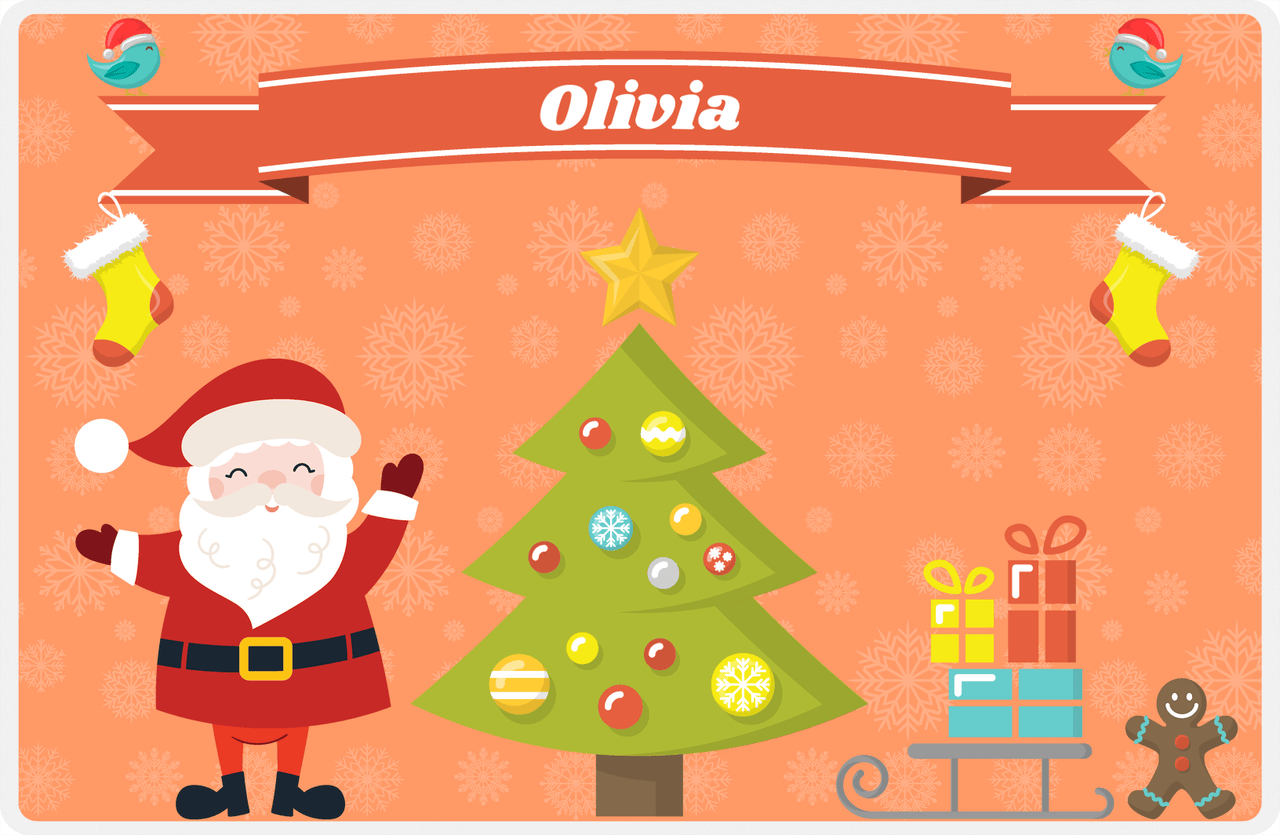Personalized Christmas Placemat XIV - Name Ribbon - Orange Background -  View