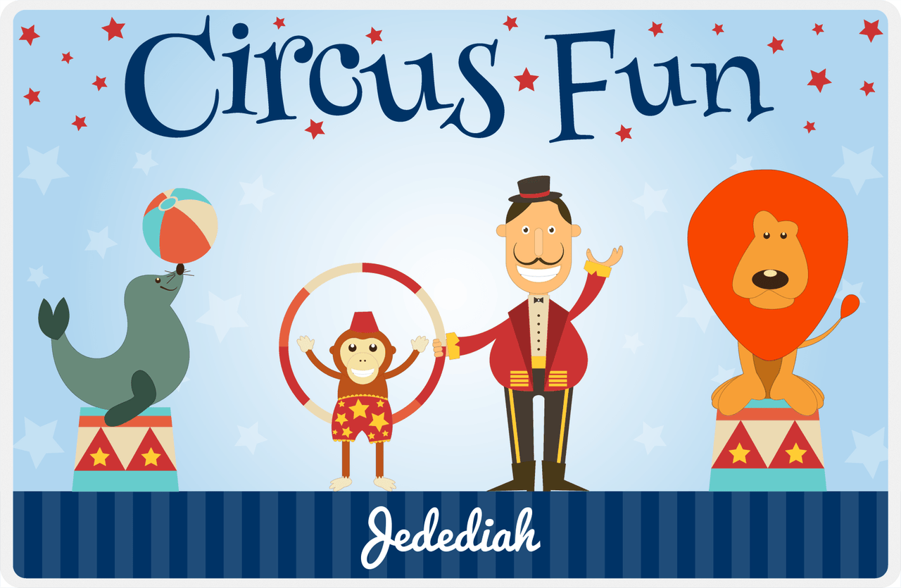 Personalized Circus Animals Placemat IV - Circus Fun - Blue Background -  View