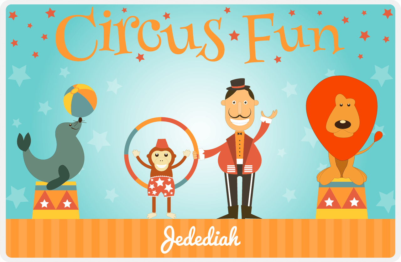 Personalized Circus Animals Placemat IV - Circus Fun - Teal Background -  View