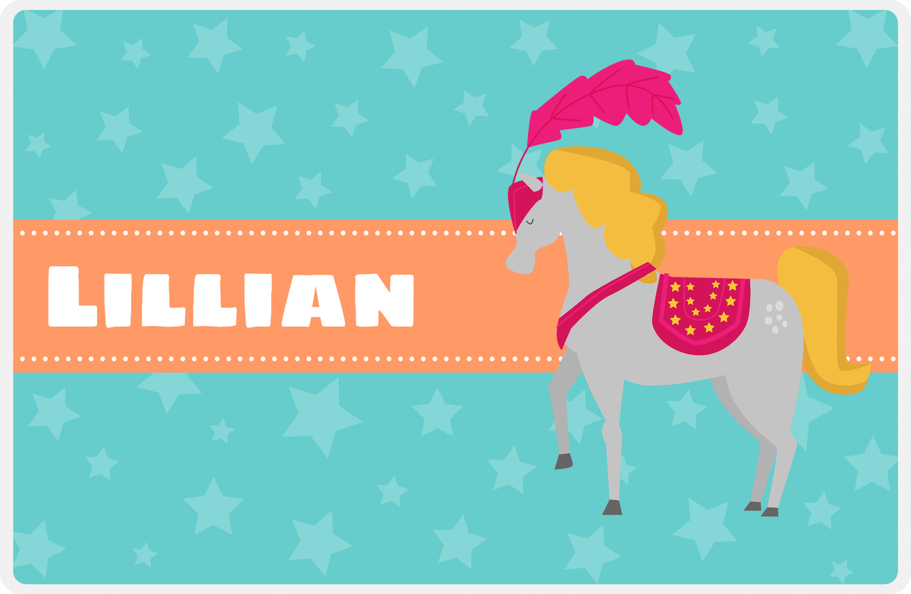 Personalized Circus Animals Placemat VII - Teal Background - Horse -  View