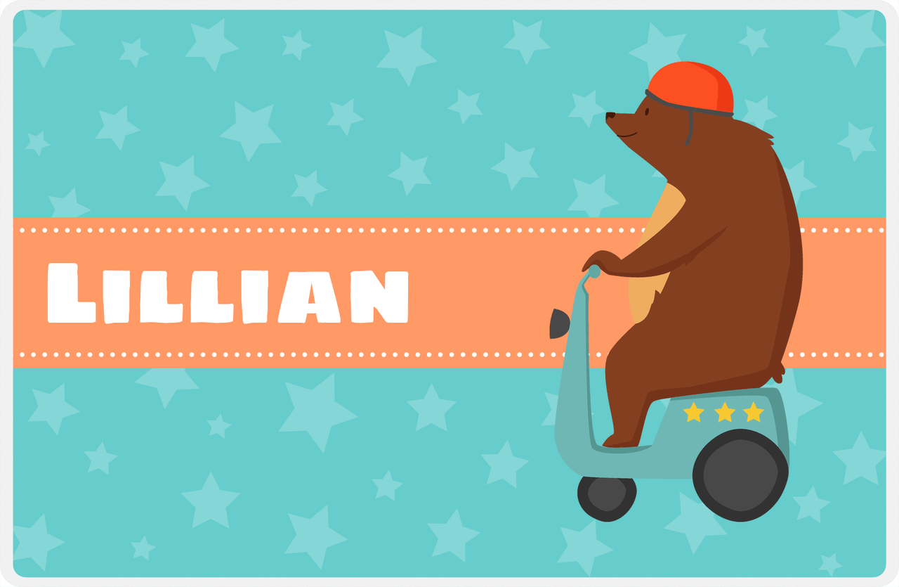 Personalized Circus Animals Placemat VII - Teal Background - Bear -  View