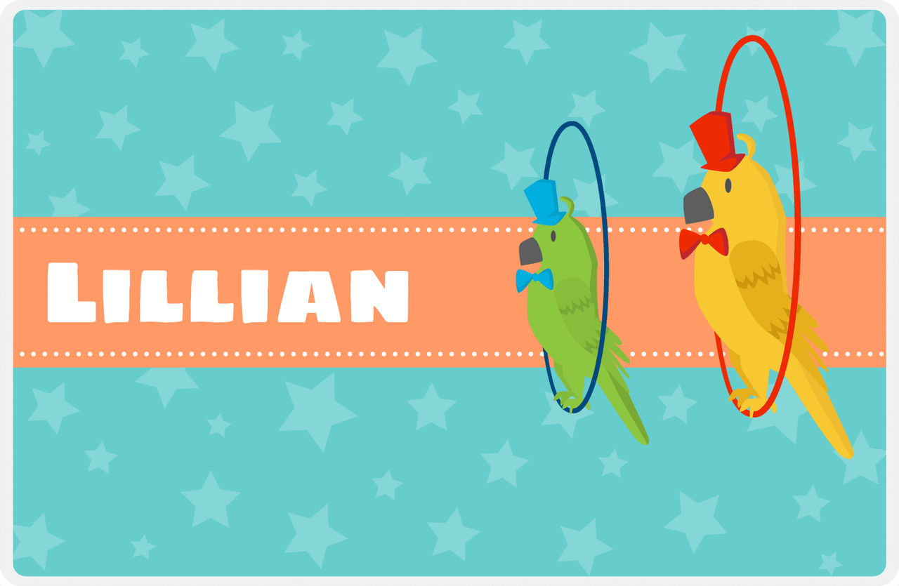 Personalized Circus Animals Placemat VII - Teal Background - Parrots -  View