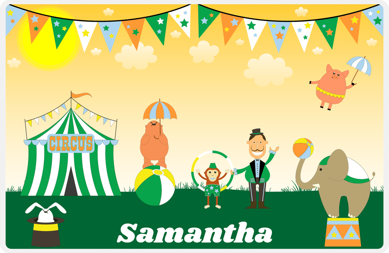 Personalized Circus Animals Placemat VIII - Circus Flags - Yellow Background -  View