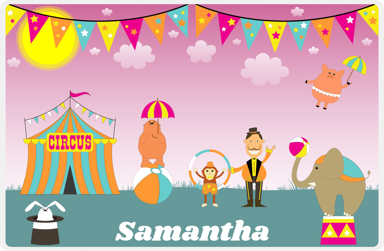 Personalized Circus Animals Placemat VIII - Circus Flags - Pink Background -  View