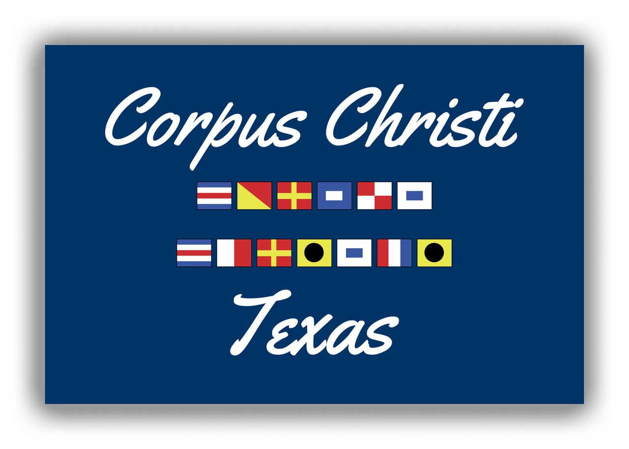 Personalized City & State Nautical Flags Canvas Wrap & Photo Print - Blue Background - Black Border Flags - Corpus Christi, Texas - Front View