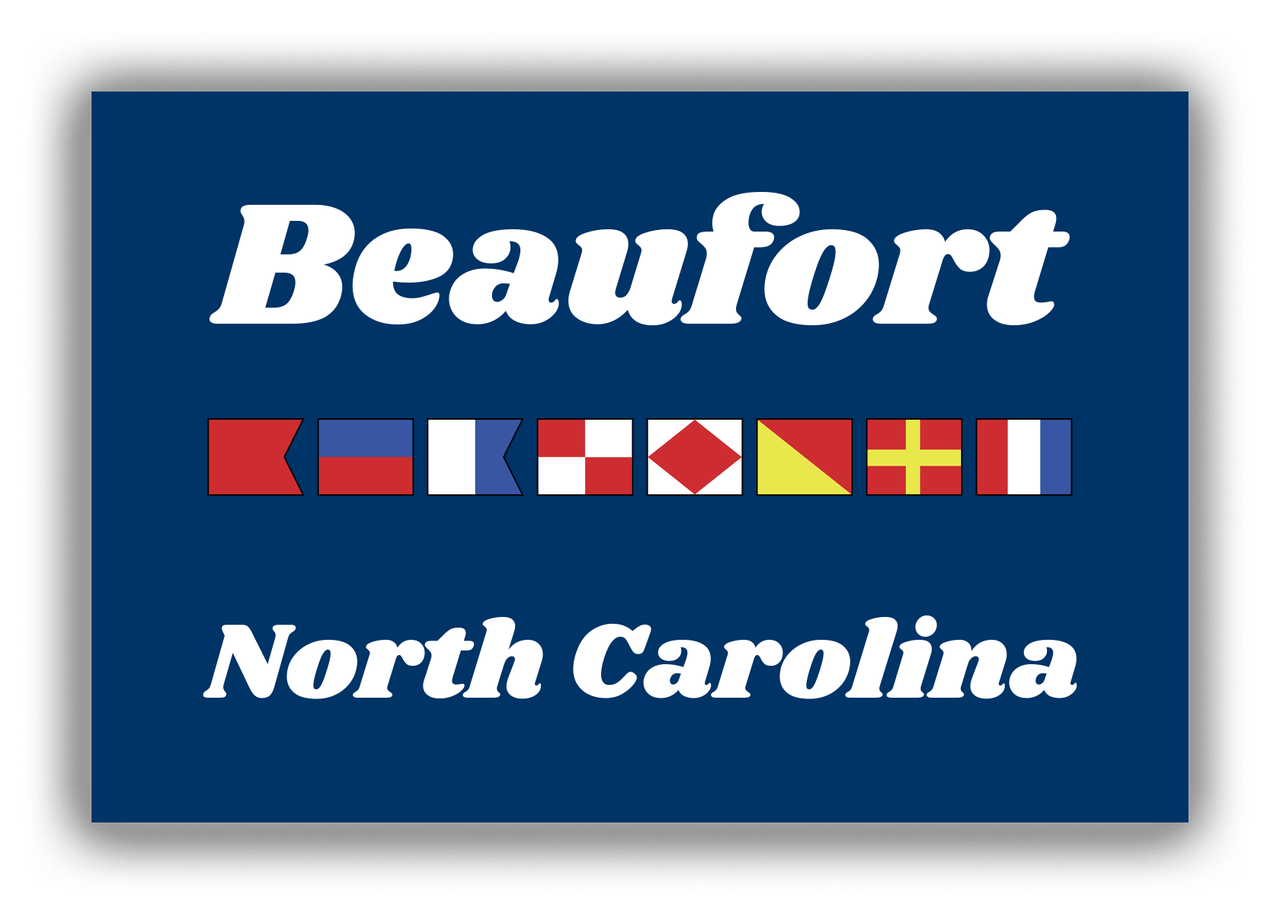 Personalized City & State Nautical Flags Canvas Wrap & Photo Print - Blue Background - Black Border Flags - Beaufort, North Carolina - Front View