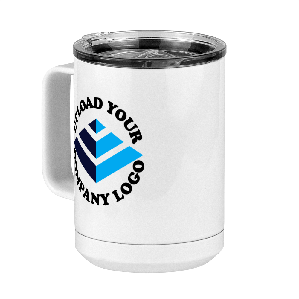 Personalized Coffee Mug Tumbler with Handle (15 oz) - Upload Your Logo - Front Left View