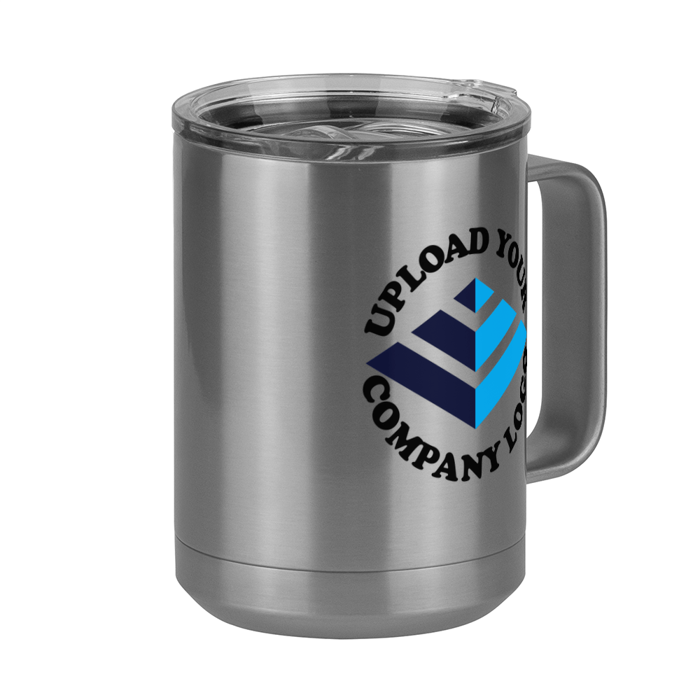 Personalized Coffee Mug Tumbler with Handle (15 oz) - Upload Your Logo - Front Right View