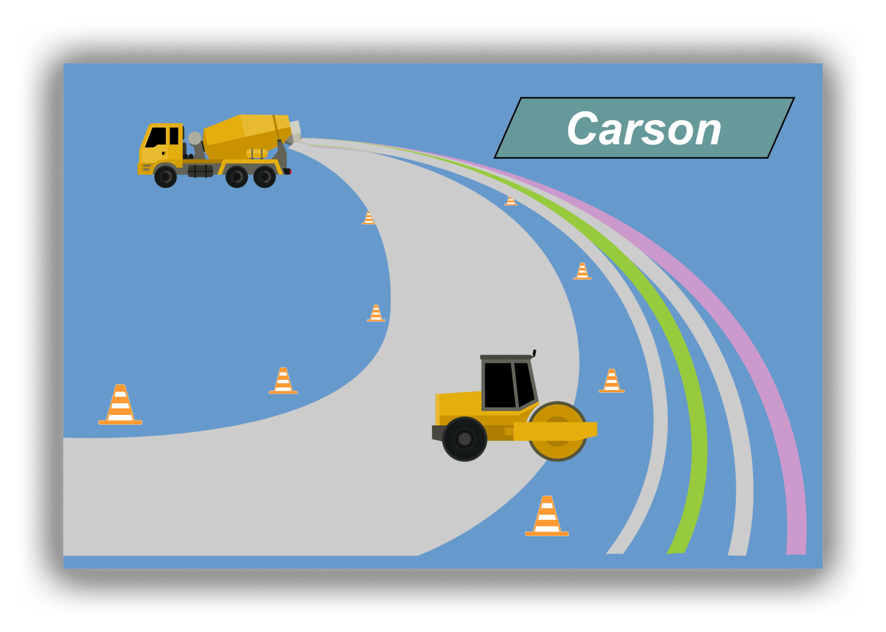 Personalized Construction Truck Canvas Wrap & Photo Print III - Blue Background - Truck I - Front View