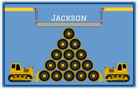 Thumbnail for Personalized Construction Placemat - Tire Pile - Glacier Background with Navy Border -  View