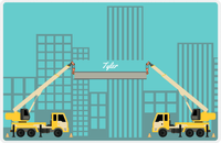 Thumbnail for Personalized Construction Placemat - Cranes - Teal Background with Yellow Crane -  View