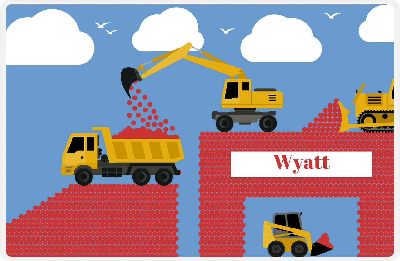 Personalized Construction Placemat - Widgets - Glacier Background with Red Widgets -  View