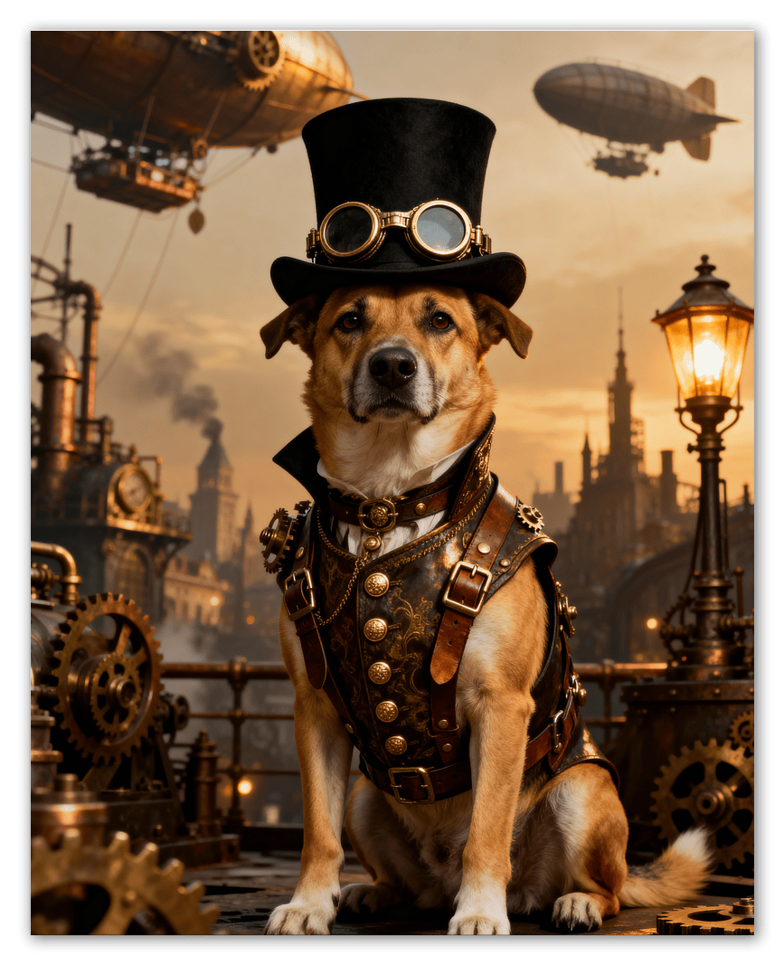 Custom Steampunk Victorian Pet Portrait From Photo - Personalized Animal Wall Art Print, Funny Dog Artwork Decor, Unique Cat Lover Gifts, Vintage Home Poster for Kids Room, Nursery, Bedroom, Office - Front View