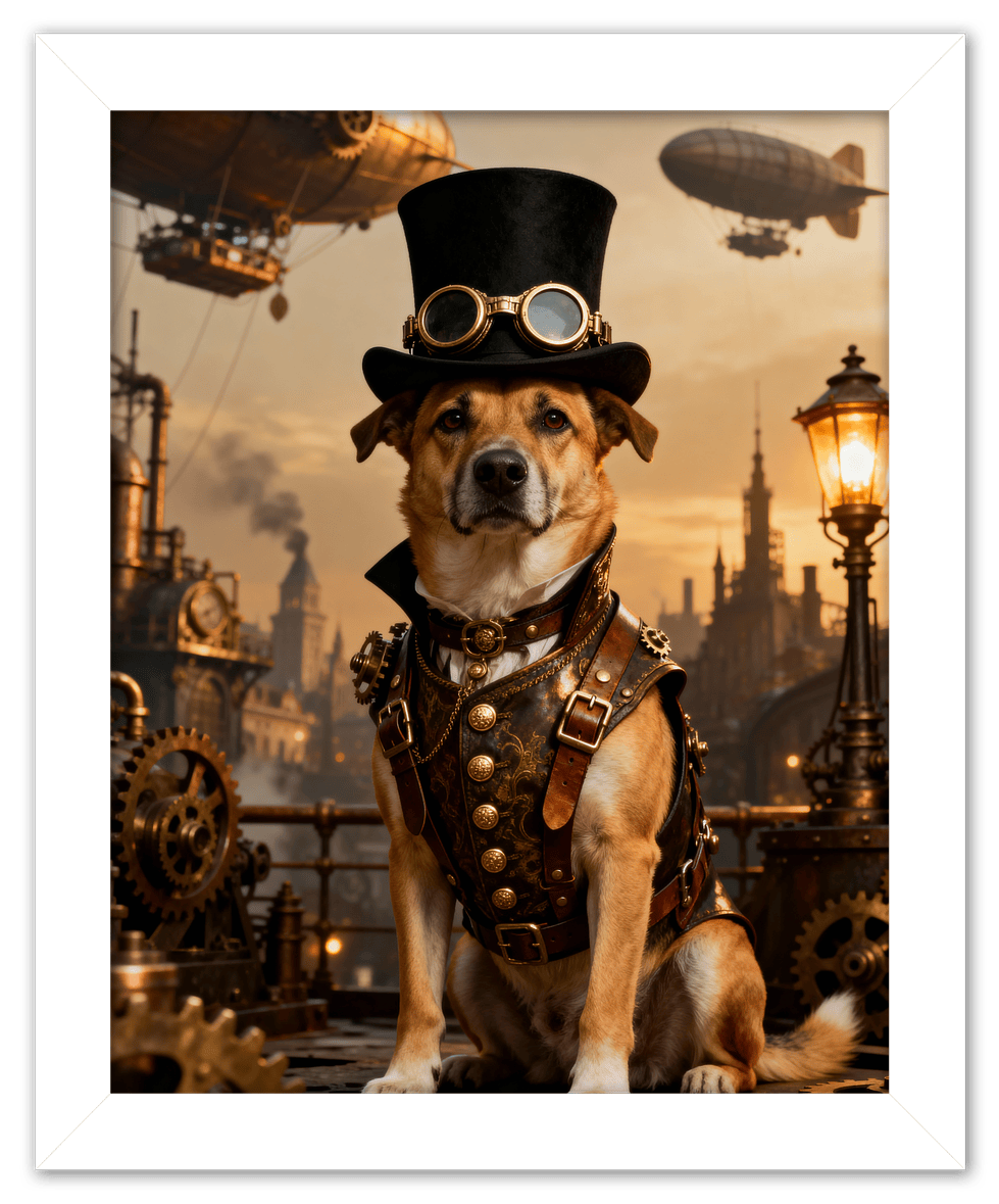 Custom Steampunk Victorian Pet Portrait From Photo - Personalized Animal Wall Art Print, Funny Dog Artwork Decor, Unique Cat Lover Gifts, Vintage Home Poster for Kids Room, Nursery, Bedroom, Office - Front View