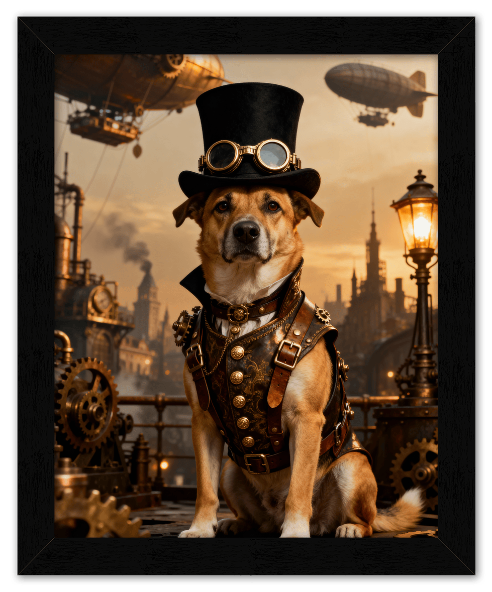 Custom Steampunk Victorian Pet Portrait From Photo - Personalized Animal Wall Art Print, Funny Dog Artwork Decor, Unique Cat Lover Gifts, Vintage Home Poster for Kids Room, Nursery, Bedroom, Office - Front View