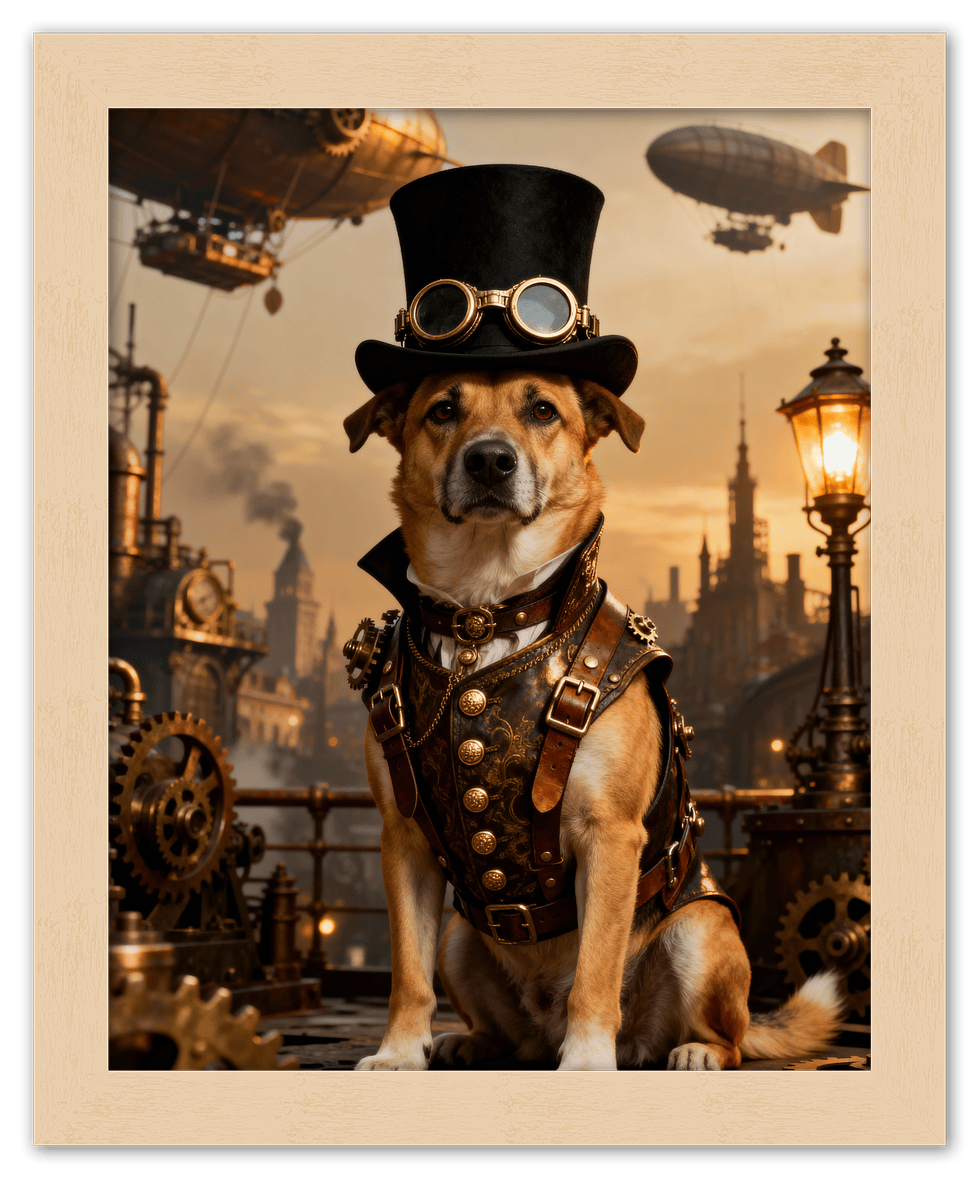 Custom Steampunk Victorian Pet Portrait From Photo - Personalized Animal Wall Art Print, Funny Dog Artwork Decor, Unique Cat Lover Gifts, Vintage Home Poster for Kids Room, Nursery, Bedroom, Office - Front View