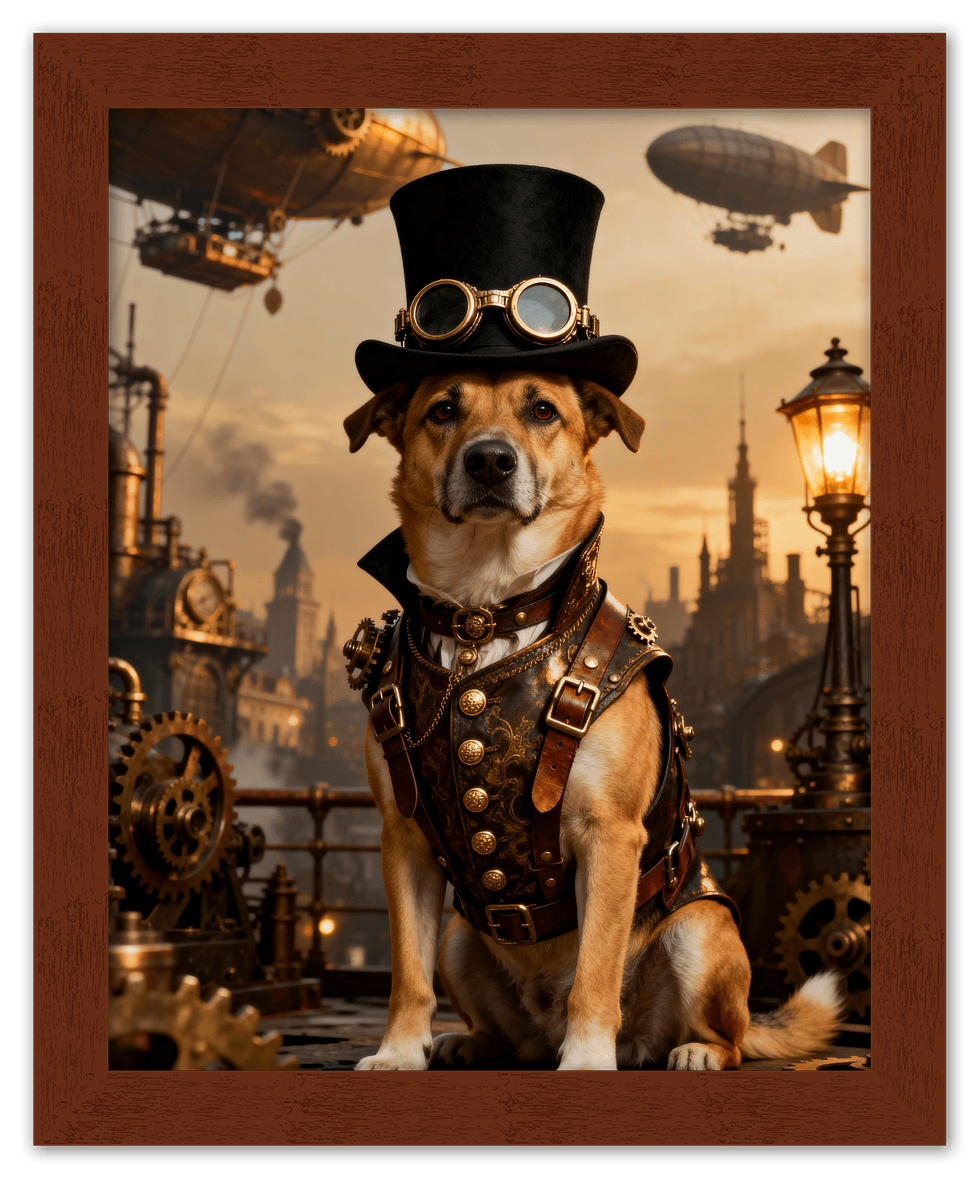 Custom Steampunk Victorian Pet Portrait From Photo - Personalized Animal Wall Art Print, Funny Dog Artwork Decor, Unique Cat Lover Gifts, Vintage Home Poster for Kids Room, Nursery, Bedroom, Office - Front View