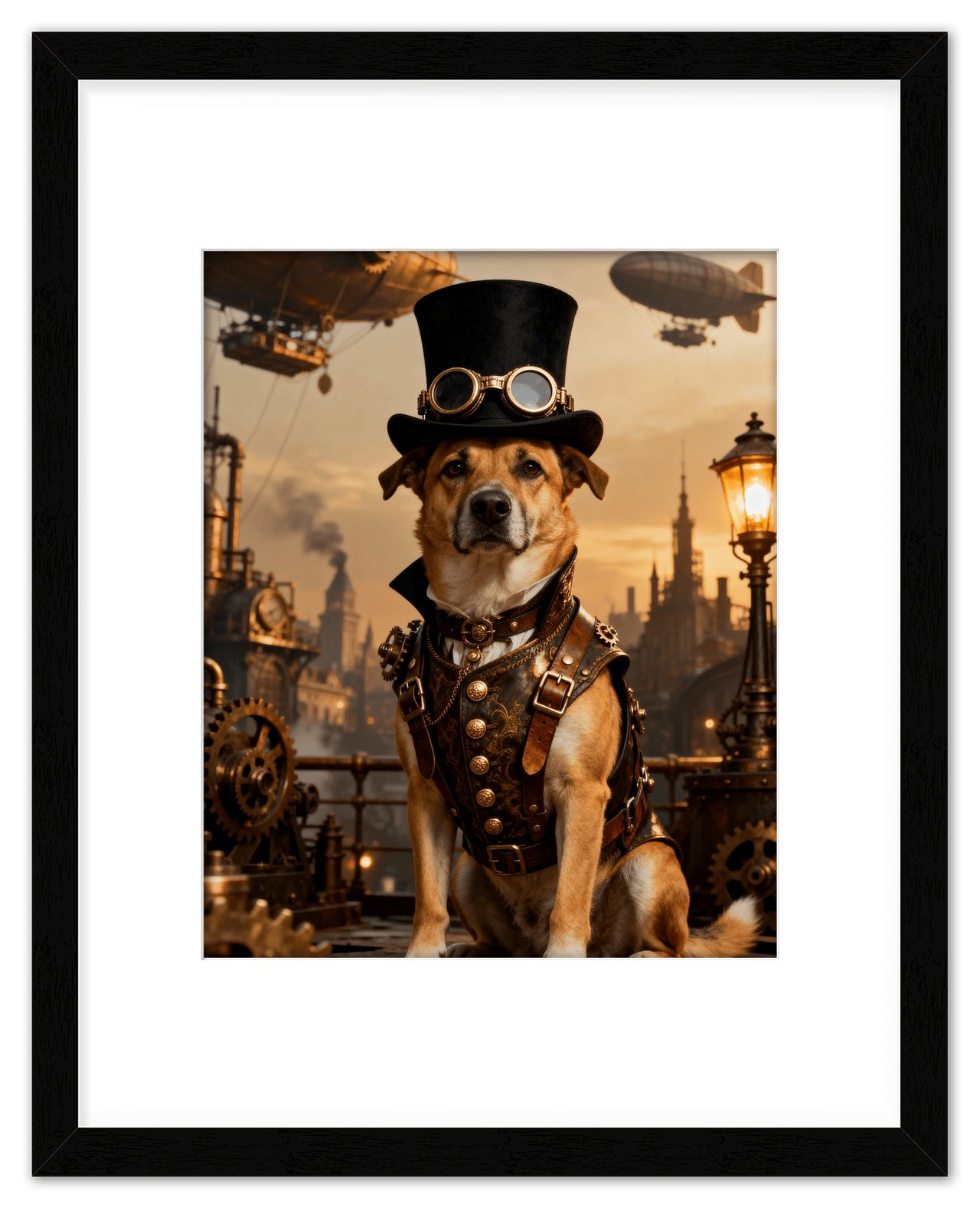 Custom Steampunk Victorian Pet Portrait From Photo - Personalized Animal Wall Art Print, Funny Dog Artwork Decor, Unique Cat Lover Gifts, Vintage Home Poster for Kids Room, Nursery, Bedroom, Office - Front View