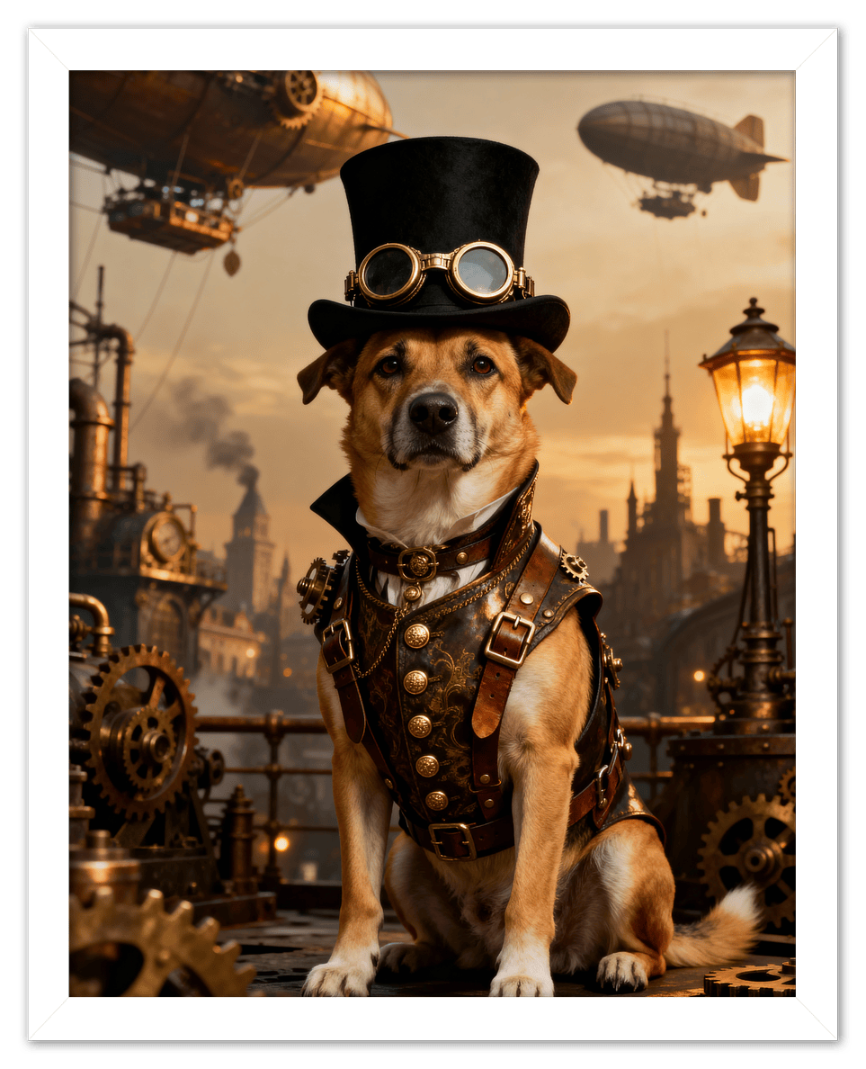 Custom Steampunk Victorian Pet Portrait From Photo - Personalized Animal Wall Art Print, Funny Dog Artwork Decor, Unique Cat Lover Gifts, Vintage Home Poster for Kids Room, Nursery, Bedroom, Office - Front View