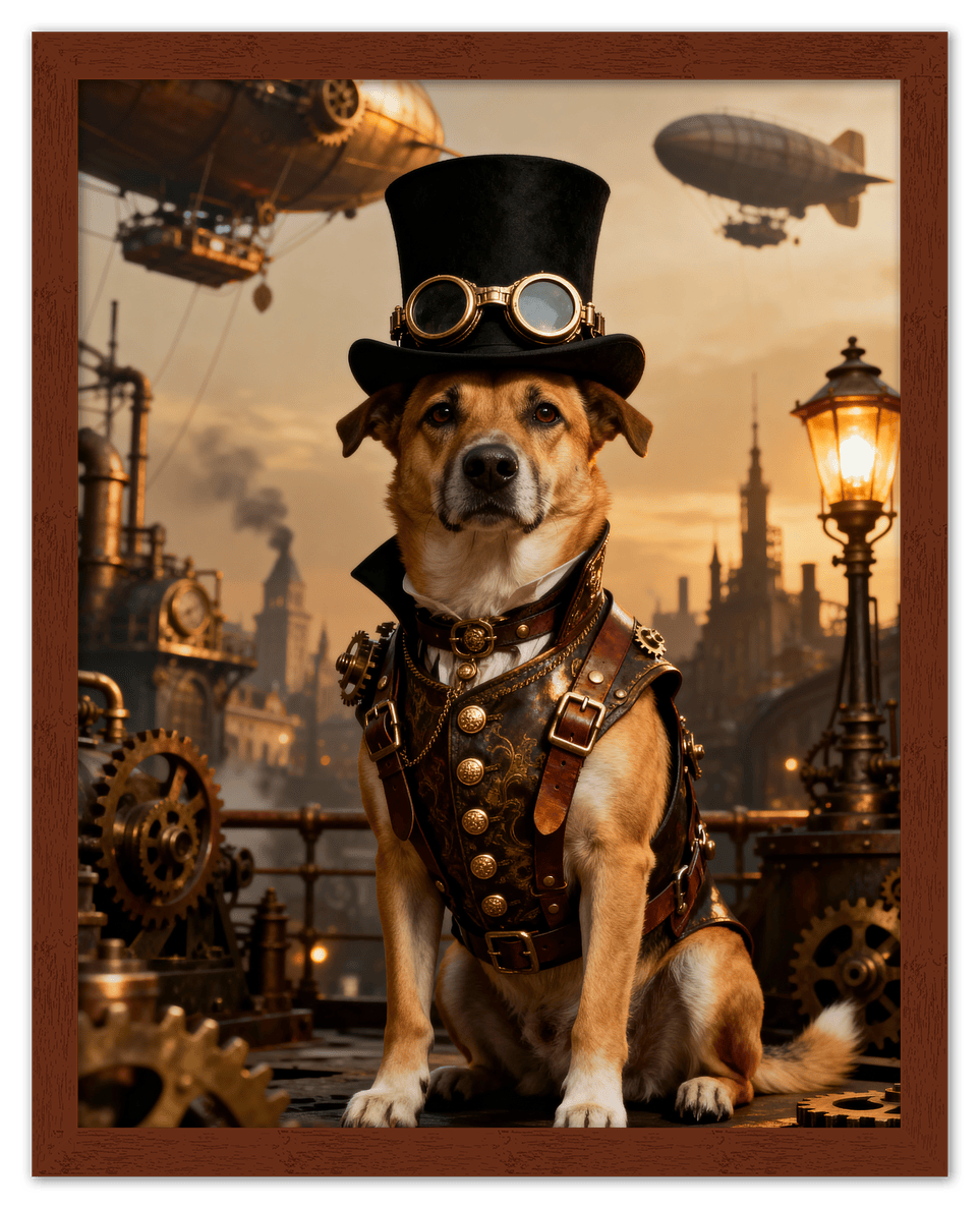 Custom Steampunk Victorian Pet Portrait From Photo - Personalized Animal Wall Art Print, Funny Dog Artwork Decor, Unique Cat Lover Gifts, Vintage Home Poster for Kids Room, Nursery, Bedroom, Office - Front View
