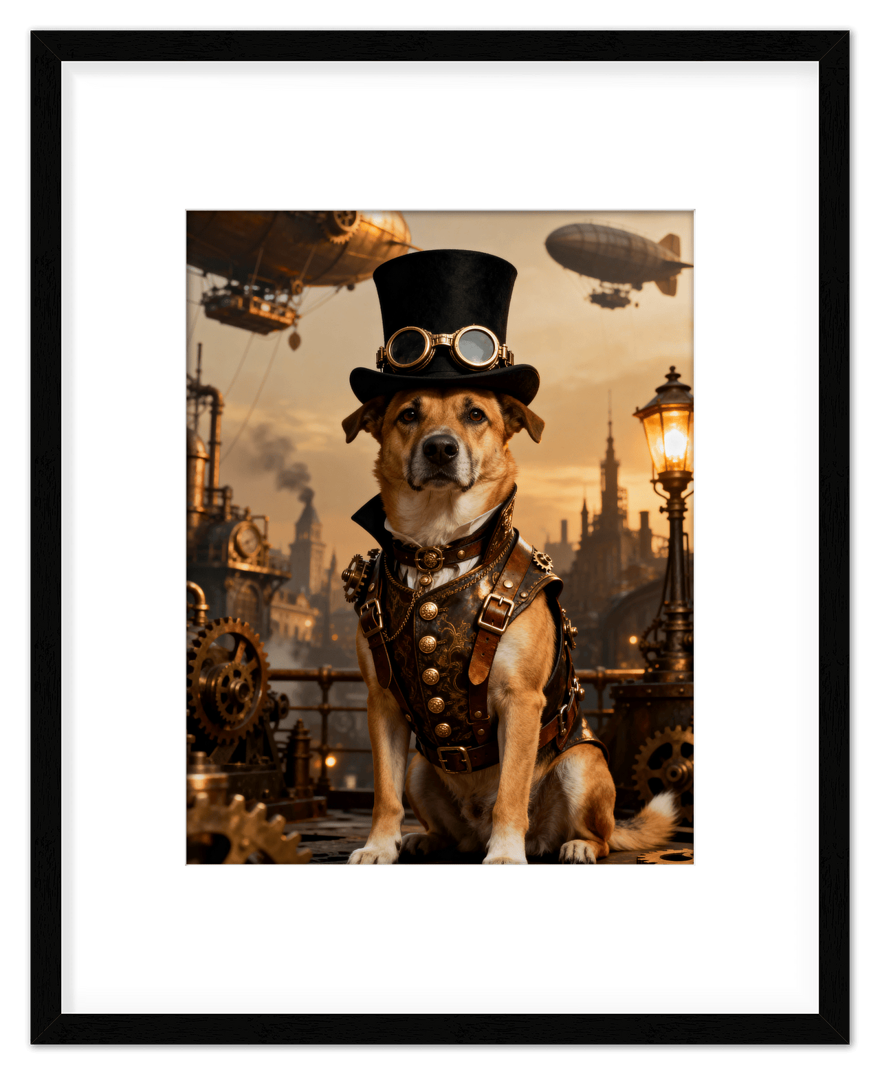 Custom Steampunk Victorian Pet Portrait From Photo - Personalized Animal Wall Art Print, Funny Dog Artwork Decor, Unique Cat Lover Gifts, Vintage Home Poster for Kids Room, Nursery, Bedroom, Office - Front View