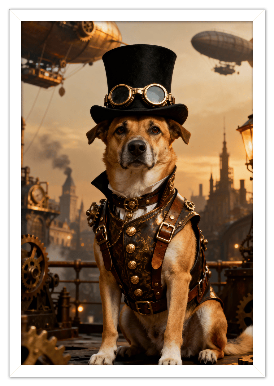 Custom Steampunk Victorian Pet Portrait From Photo - Personalized Animal Wall Art Print, Funny Dog Artwork Decor, Unique Cat Lover Gifts, Vintage Home Poster for Kids Room, Nursery, Bedroom, Office - Front View
