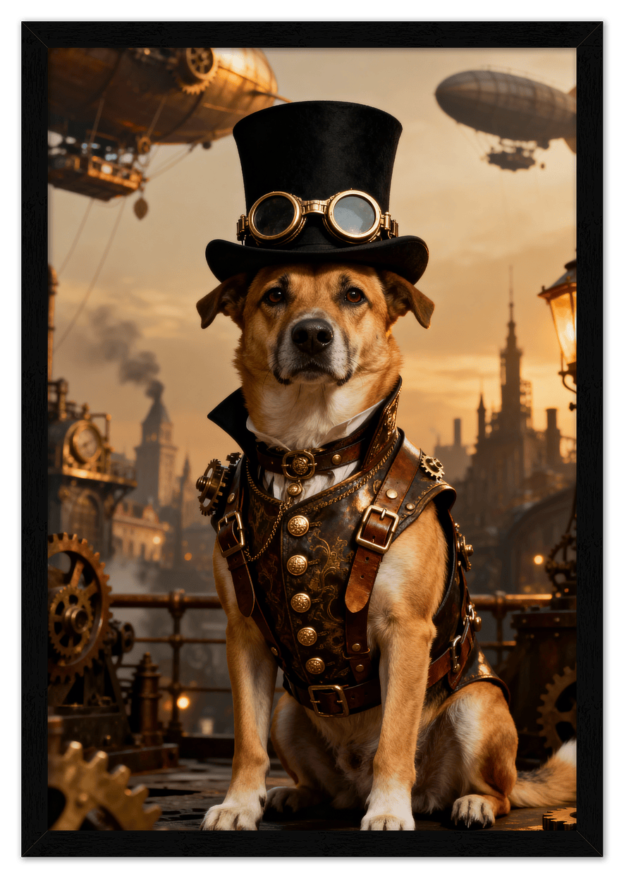 Custom Steampunk Victorian Pet Portrait From Photo - Personalized Animal Wall Art Print, Funny Dog Artwork Decor, Unique Cat Lover Gifts, Vintage Home Poster for Kids Room, Nursery, Bedroom, Office - Front View