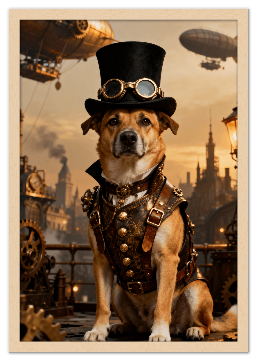 Custom Steampunk Victorian Pet Portrait From Photo - Personalized Animal Wall Art Print, Funny Dog Artwork Decor, Unique Cat Lover Gifts, Vintage Home Poster for Kids Room, Nursery, Bedroom, Office - Front View