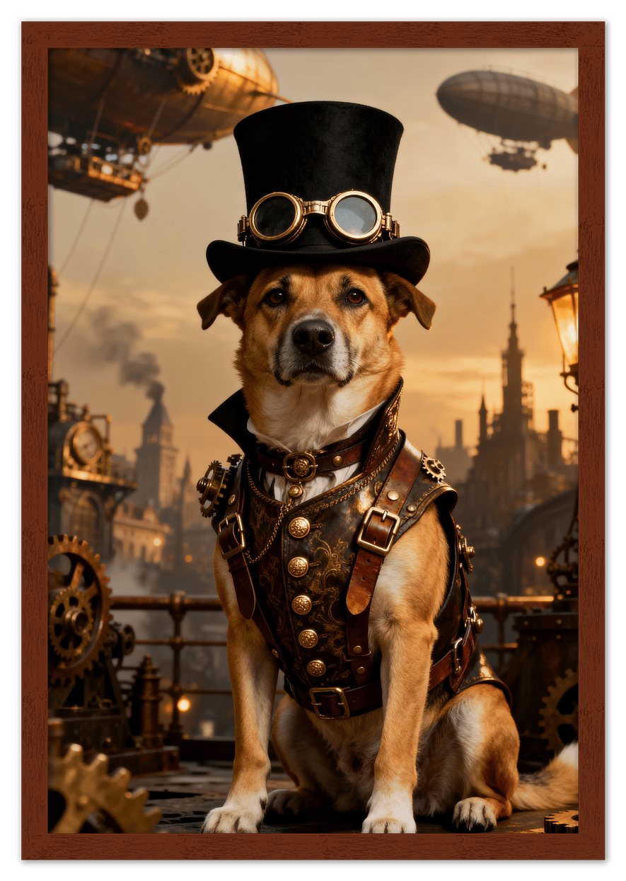Custom Steampunk Victorian Pet Portrait From Photo - Personalized Animal Wall Art Print, Funny Dog Artwork Decor, Unique Cat Lover Gifts, Vintage Home Poster for Kids Room, Nursery, Bedroom, Office - Front View